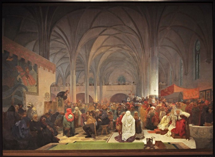 Master Jan Hus Preaching at the Bethlehem Chapel (The cycle The Slav Epic) à Alphonse Mucha