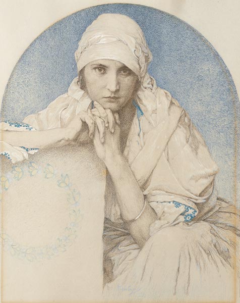 Portrait von Muchas Tochter Jaroslava (Jarca) à Alphonse Mucha