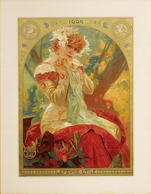 Poster for Lefèvre-Utile. Sarah Bernhardt in the role of Melissinde in "La Princesse Lointaine" by E à Alphonse Mucha
