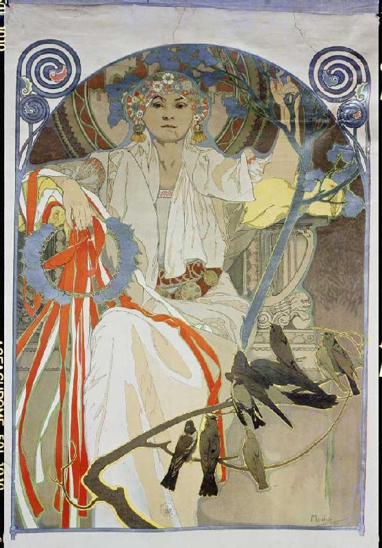 Affiche pour la célébration de musique et de chant printemps 1914 à Prague à Alphonse Mucha