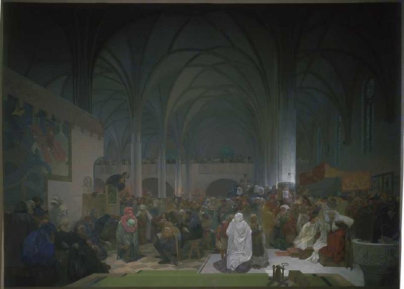 Epos, le slave : La conférence Jan Hus   dans la chapelle de Bethlehem en 1916 à Alphonse Mucha