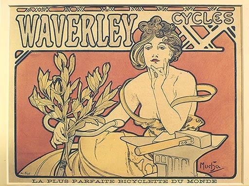 Verkehr / Fahrrad: - ''Waverley Cycles''. - (Werbung fuer Waverley Fahrraeder). Plakat, 1898,von Alf à Alphonse Mucha