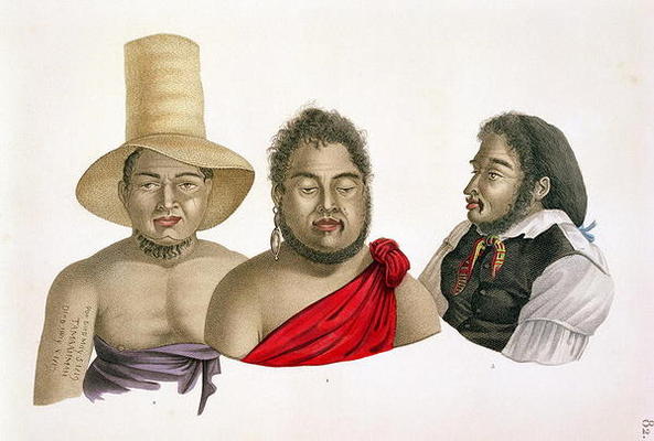 Portraits of chiefs of the Sandwich Islands, from 'Voyage autour du Monde (1817-20)', by Louis Claud à Alphonse Pellion