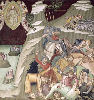 The Massacre of the Servants and Herdsmen of Job, 1356-67 (fresco) à also Manfredi de Battilori Bartolo di Fredi