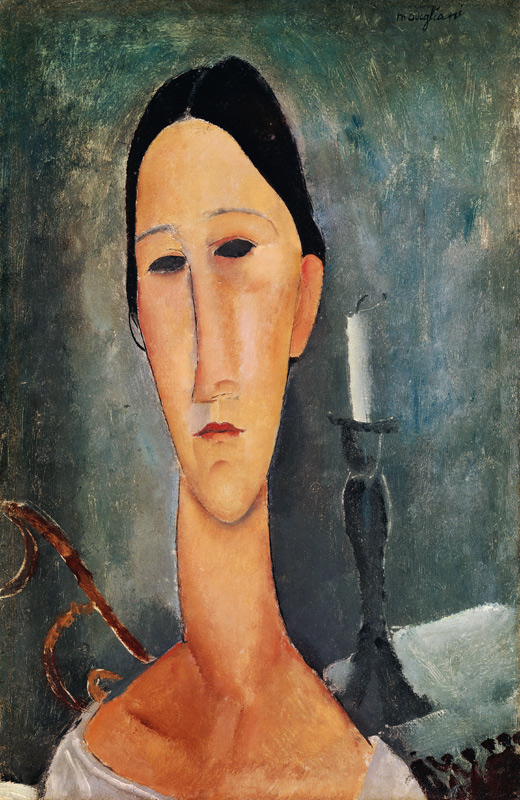 Hanka Zborowska, im Hintergrund ein Kerzenständer à Amadeo Modigliani