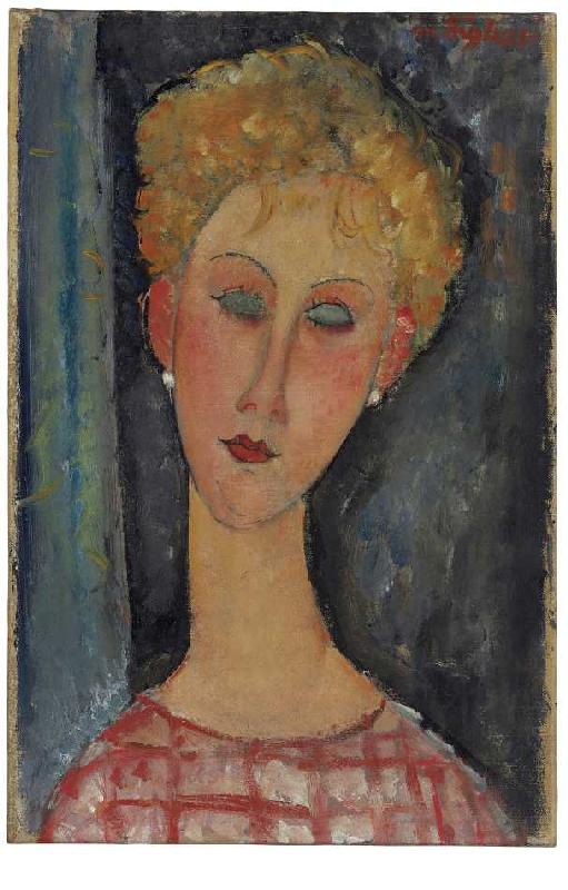 Blonde junge Frau mit Ohrringen à Amadeo Modigliani