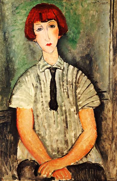 Junges Mädchen in gestreiftem Hemd à Amadeo Modigliani