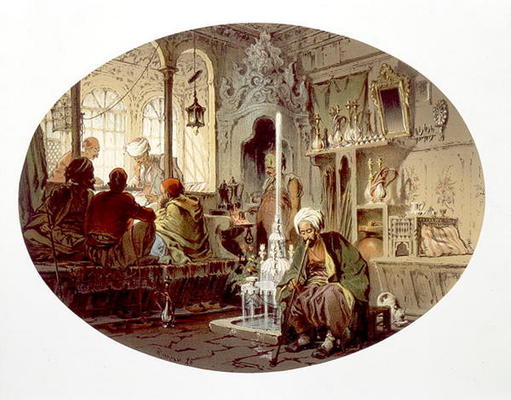 Ottoman Coffee House, 1862 (colour litho) à Amadeo Preziosi