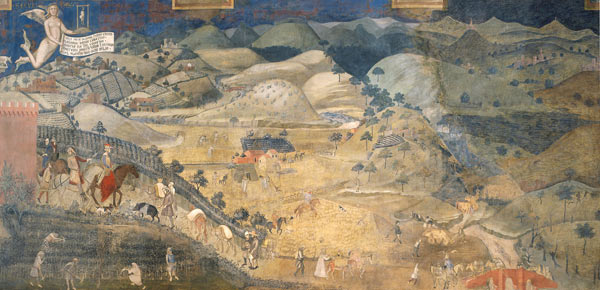 Effects of Good Government in the countryside (Cycle of frescoes The Allegory of the Good and Bad Go à Ambrogio Lorenzetti