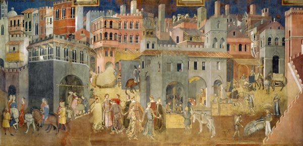 Effects of Good Government in the city (Cycle of frescoes The Allegory of the Good and Bad Governmen à Ambrogio Lorenzetti