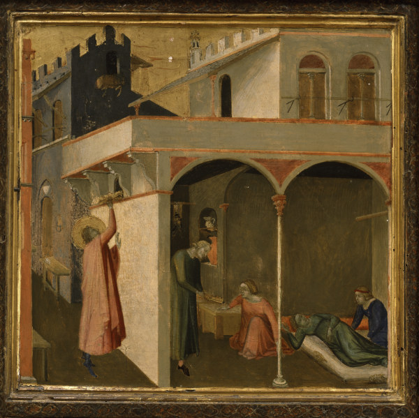 Nicholas throws gold balls à Ambrogio Lorenzetti