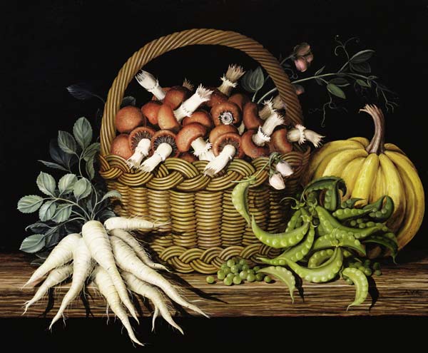 Basket of mushrooms à  Amelia  Kleiser