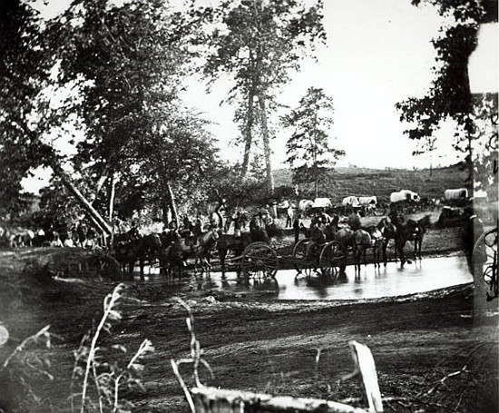 Federal battery fording a tributary of the river Rappahannock on battle day, Cedar Mountain, Virgini à Photographe américain
