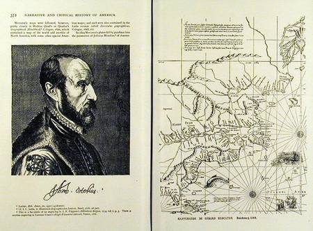 Abraham Ortel Oretelius (1527-98) and his world map of 1569, illustration from 'Narrative and Critic à Ecole americaine