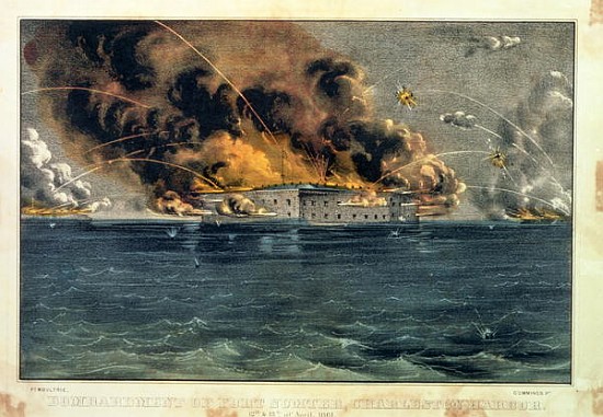 Bombardment of Fort Sumter, Charleston Harbour, 12th & 13th April 1861, pub. Currier & Ives à Ecole americaine