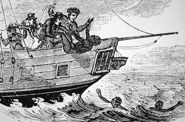 Dumping slaves overboard due to reasons ranging from sickness to rebellion (engraving) à Ecole americaine