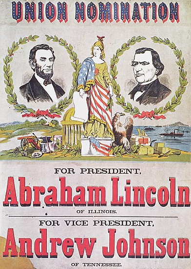Electoral campaign poster for the Union nomination with Abraham Lincoln running for President and An à Ecole americaine