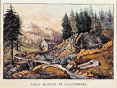 Gold Mining in California, published by  Currier & Ives à Ecole americaine