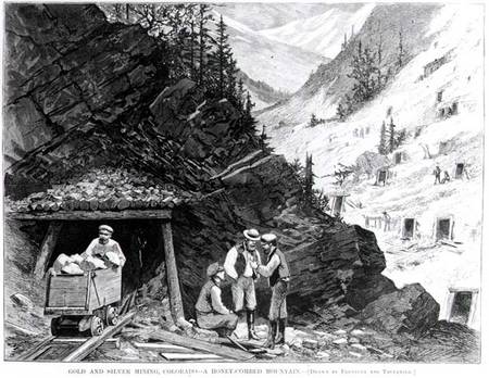 Gold and Silver Mining, Colorado - A Honey-Combed Mountain, from a drawing by Frenzeny and Tavernier à Ecole americaine