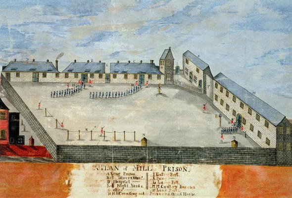 Plan of Mill Prison, late 18th or early 19th century (w/c & ink on paper) à Ecole americaine