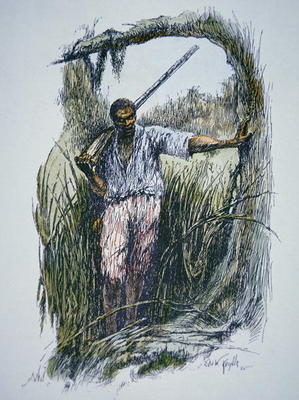 Runaway slaves seeking refuge in the Florida Everglades (coloured engraving) à Ecole americaine