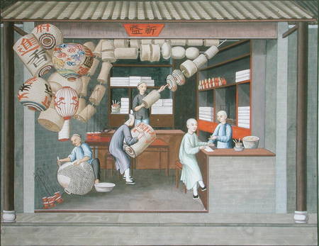 Scene in a Chinese Lantern Shop (w/c & gouache on paper) à Ecole americaine
