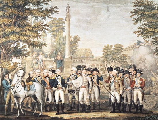 The British Surrendering to General Washington after their Defeat at Yorktown, Virginia, October 178 à Ecole americaine