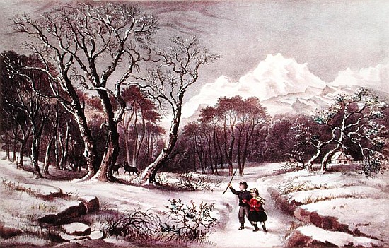 Woodlands in Winter, published Nathaniel Currier (1813-88) and James Merritt Ives (1924-95) à Ecole americaine