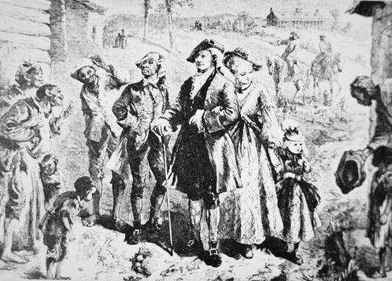 A plantation owner visits his slaves (litho) à Ecole américaine, (18ème siècle)