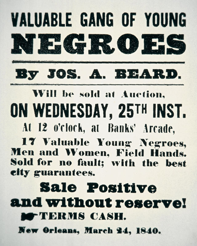 Poster for 'A Valuable Gang of Young Negroes', New Orleans, 1840 (litho) à École américaine, (19ème siècle)