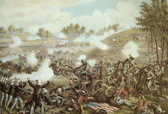 Battle of First Bull Run, 1861 (litho) à École américaine, (19ème siècle)