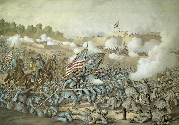 Battle of Williamsburg, 5th May 1862 by Kurz & Allison (colour litho) à École américaine, (19ème siècle)