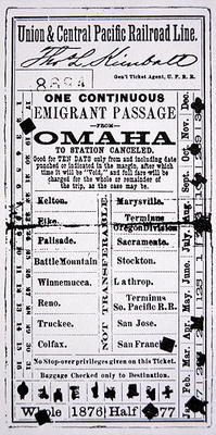 Cheap emigrant ticket to San Francisco, 1876 (print) à École américaine, (19ème siècle)