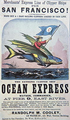 Clipper Ship Poster, 1851 (coloured engraving) à École américaine, (19ème siècle)