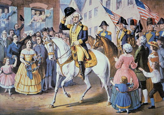 George Washington enters New York City 25 November, 1783 after the evacuation of British forces (col à École américaine, (19ème siècle)