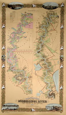 Map depicting plantations on the Mississippi River from Natchez to New Orleans, 1858 (colour litho) à École américaine, (19ème siècle)