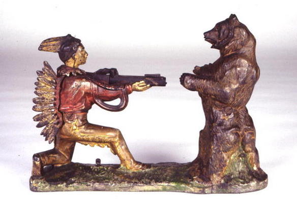 Native American Hunter and Bear c.1880 (lead) à École américaine, (19ème siècle)