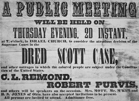 Poster advertising a meeting to discuss the 'Dred Scott (1799-1858) Case', 1857 (litho) à École américaine, (19ème siècle)