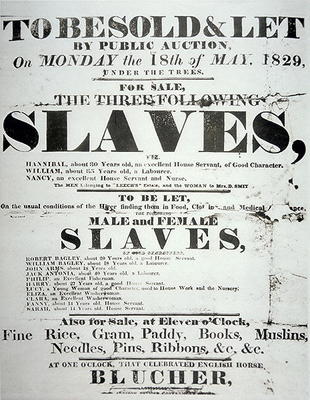 Poster for a slave auction, 1829 (litho) à École américaine, (19ème siècle)