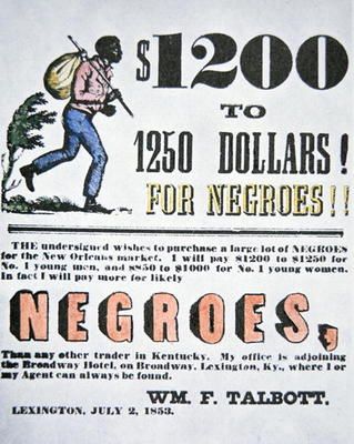Poster for slave trade, New Orleans, 1853 (colour litho) à École américaine, (19ème siècle)