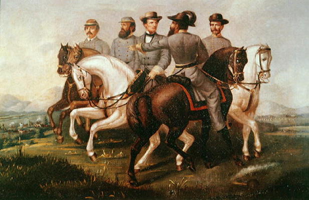 President of the Confederate States during the American Civil War, with his generals (oil on canvas) à École américaine, (19ème siècle)