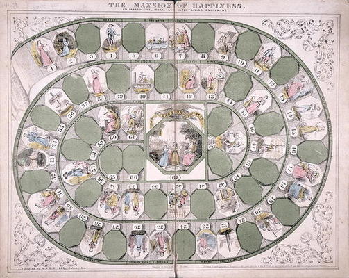 'The Mansion of Happiness' boardgame (colour litho) à École américaine, (19ème siècle)