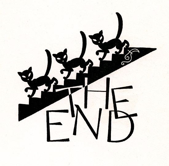 Black Cats Walking Down Stairs with 'The End' à École américaine (20ème siècle)