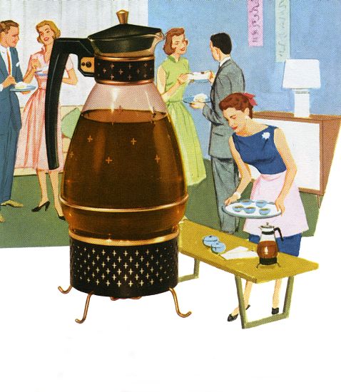 Coffee Carafe with 1950s Housewife Serving Coffee à École américaine (20ème siècle)