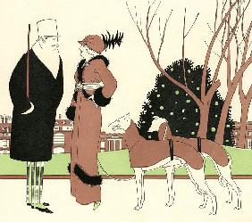 Fashionable Couple with Two Greyhounds