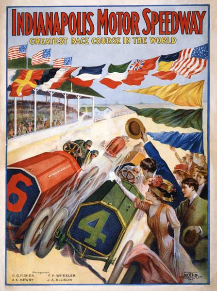 Poster advertising The Indianapolis Motor Speedway à École américaine (20ème siècle)
