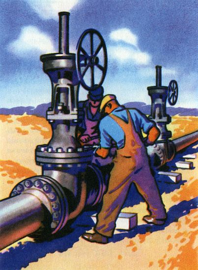 Oil Series: Workers at a Pipeline à École américaine (20ème siècle)