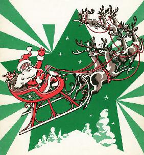 Santa Flying with His Reindeer