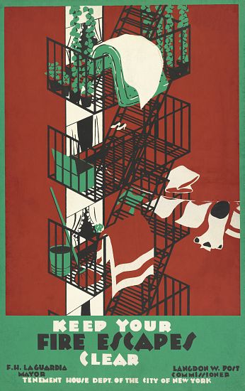 Vintage Poster of a New York City Fire Escape à École américaine (20ème siècle)