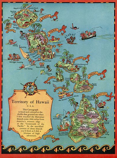 Vintage Tourist Map of Hawaii à École américaine (20ème siècle)